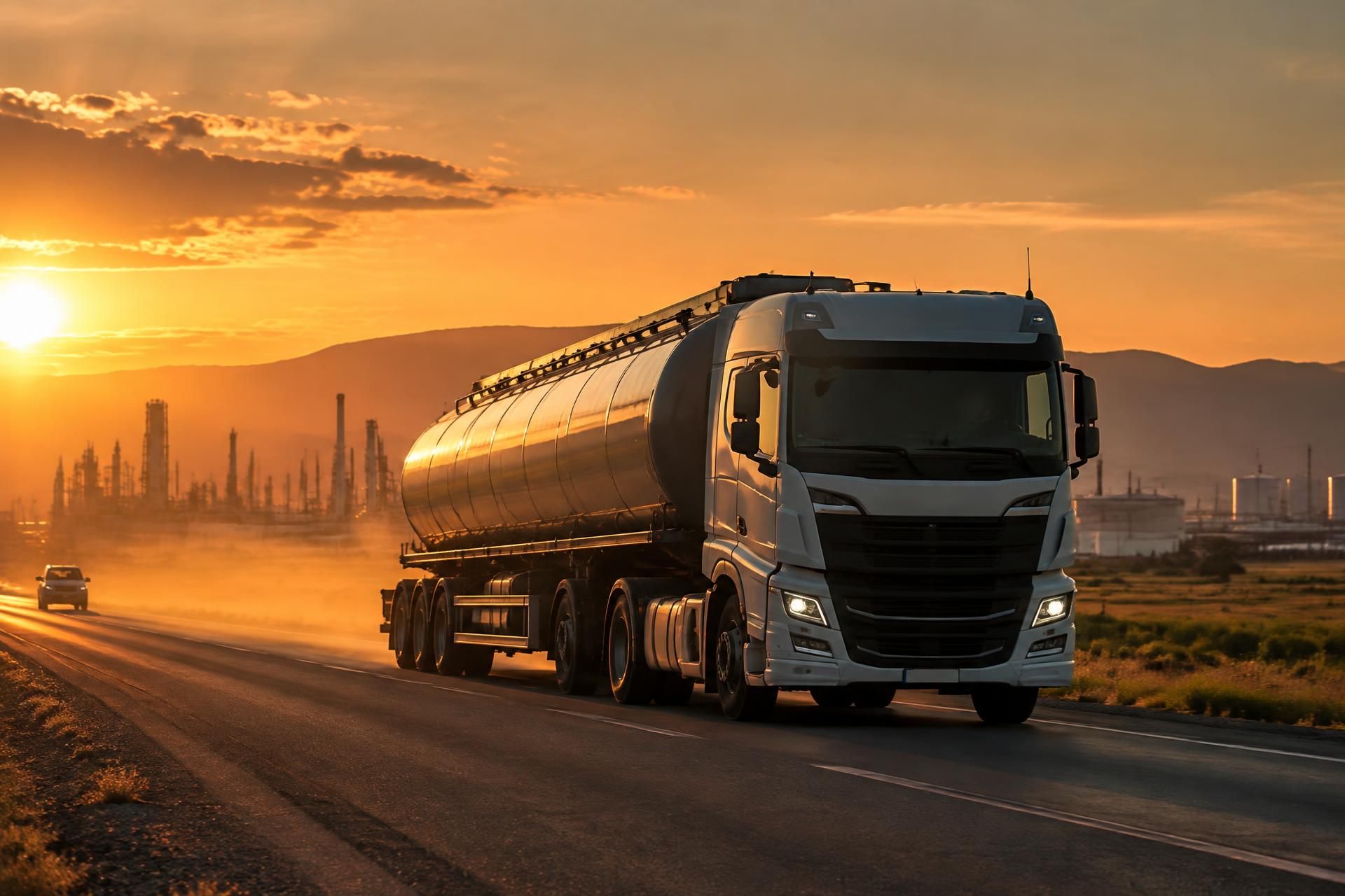 Nuliroots bulk fuel tanker travelling a South African highway at sunset